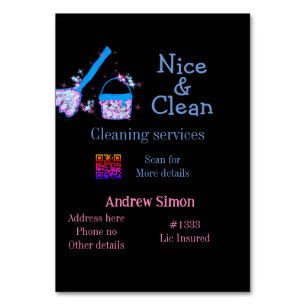 Blue pink glitter clean mop add name address q r b table number