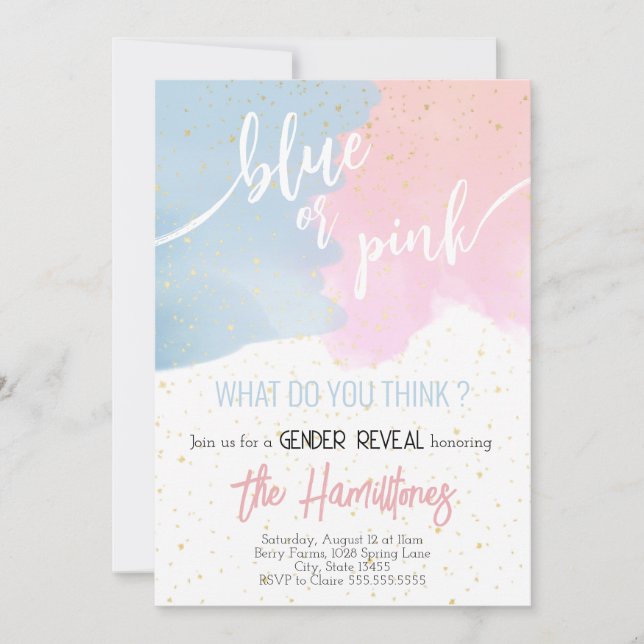 Blue & Pink | Glitter Gender Reveal Baby Shower  Invitation (Front)