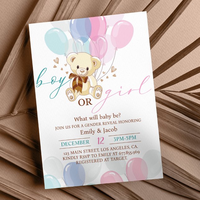 Blue Pink Gold Teddy Bear Baby Shower Invitation  (Creator Uploaded)