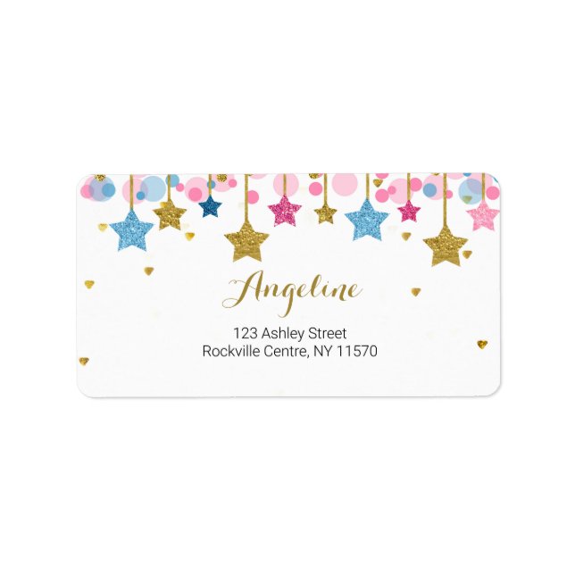 Blue Pink Gold twinkle twinkle Address Label (Front)