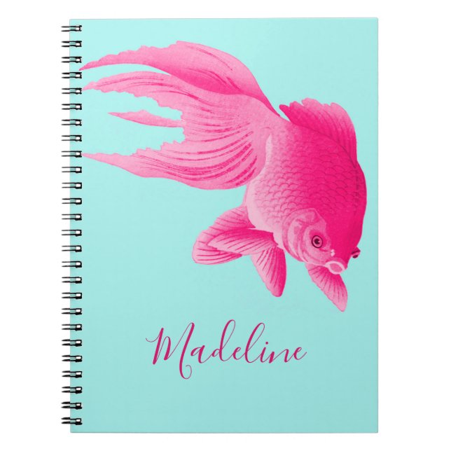 Blue Pink Goldfish Large Modern Pop Personal Notebook (Front)