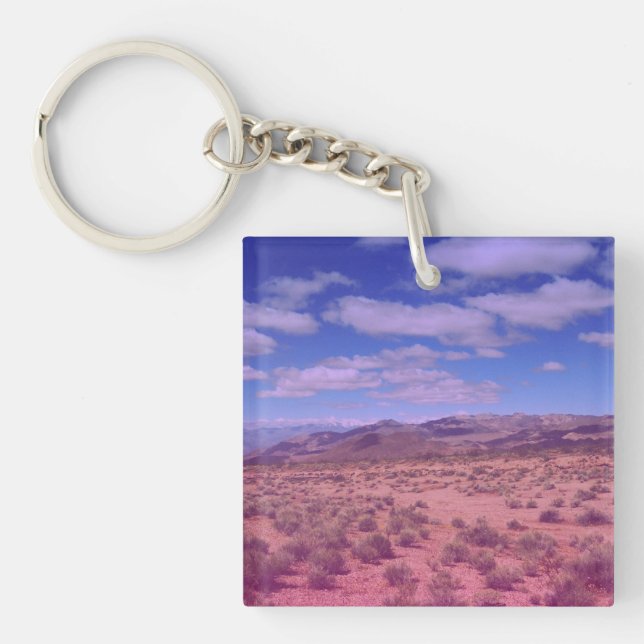 Blue Pink Gradient Overlay Road Trip Photo Key Ring (Front)