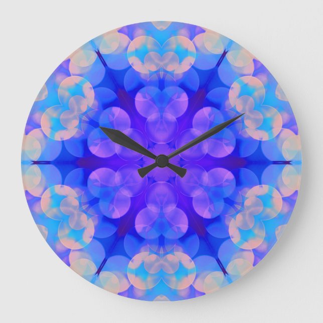 Blue & Pink Gradient Pastel Bubble Art No Numbers Large Clock (Front)