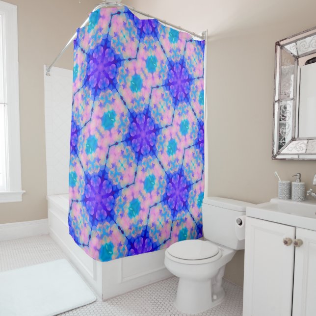 Blue & Pink Gradient Pastel Bubble Art Shower Curtain (In Situ)