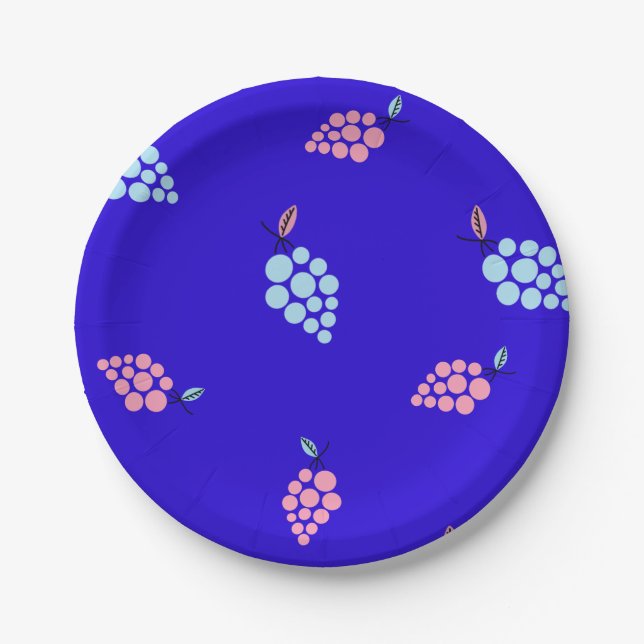 Blue & pink grapes Paper Plate (Front)