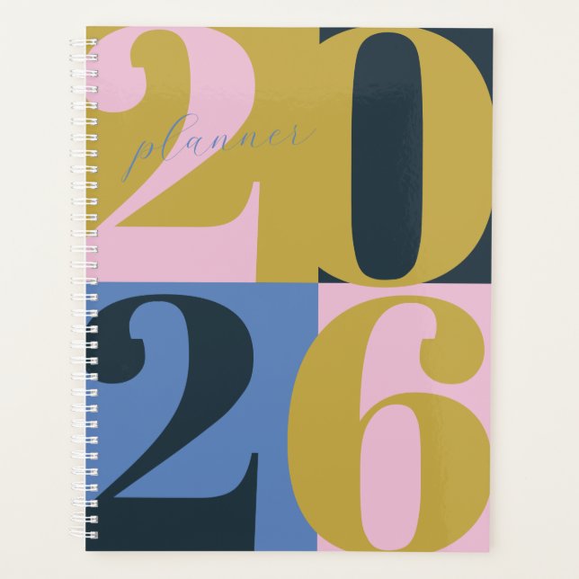 Blue Pink Green Bold Year Colour Block Planner (Front)