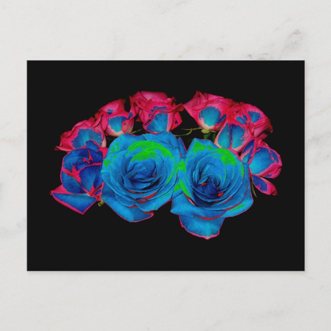 Blue,Pink & Green Bouquet (Solarised Effect) Postcard (Front)