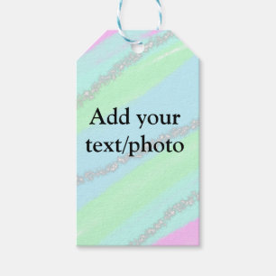 Blue pink green glitter sparkle pastel add name p gift tags