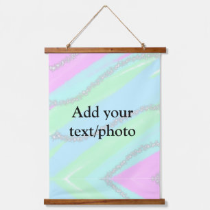 Blue pink green glitter sparkle pastel add name p hanging tapestry