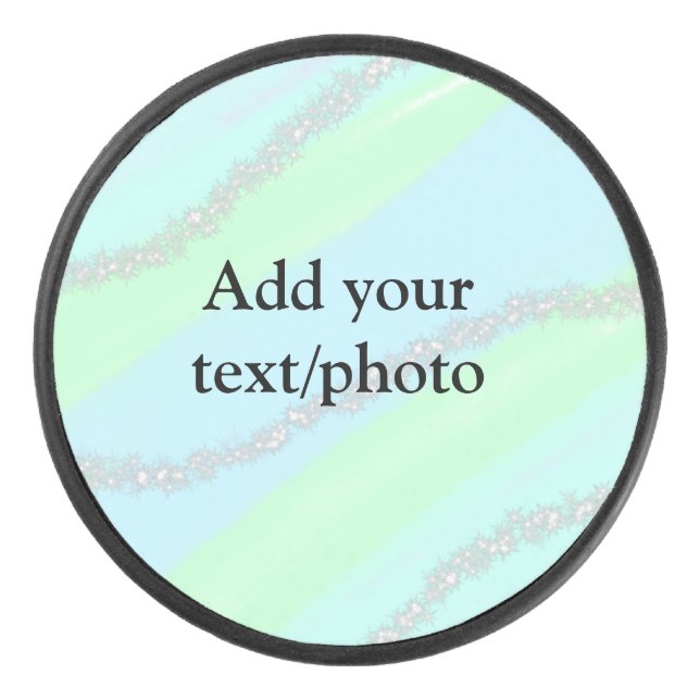 Blue pink green glitter sparkle pastel add name p hockey puck (Front)