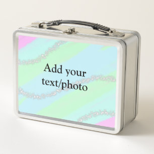 Blue pink green glitter sparkle pastel add name p metal lunch box