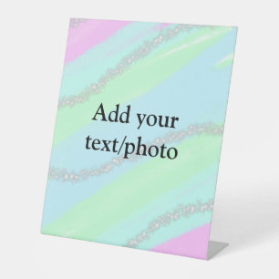 Blue pink green glitter sparkle pastel add name p pedestal sign