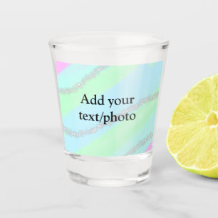 Blue pink green glitter sparkle pastel add name p shot glass
