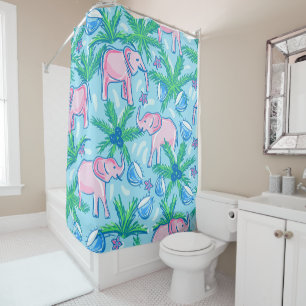 Blue Pink Green Preppy Elephant Shower Curtain