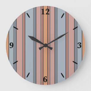 Blue Pink Grey Colour Block Vertical Stripes Large Clock