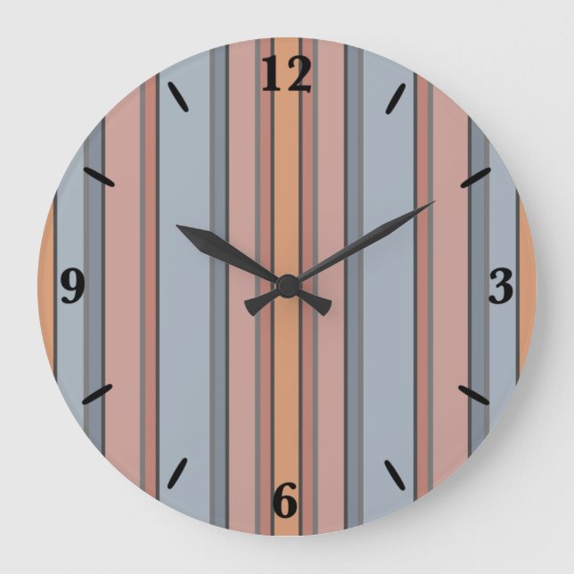 Blue Pink Grey Colour Block Vertical Stripes Large Clock (Front)