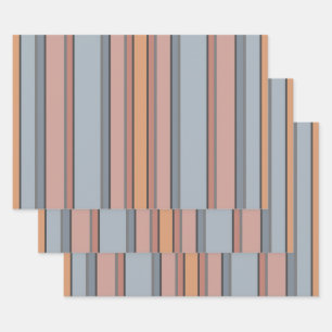 Blue Pink Grey Colour Block Vertical Stripes  Wrapping Paper Sheet