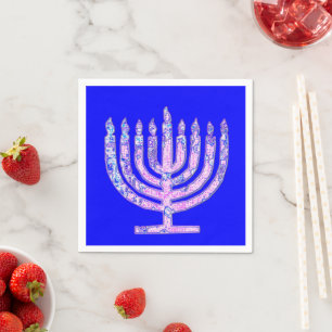 Blue Pink Hanukkah Menorah 4Hannah Napkin