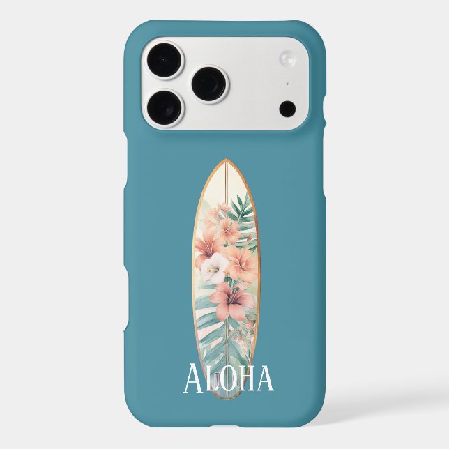 Blue Pink Hibiscus Flowers Aloha Surf Board (Back)