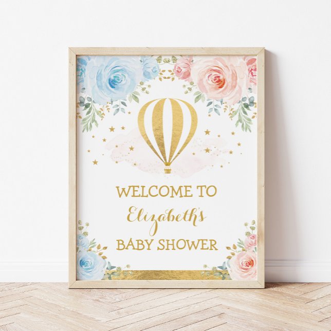 Blue Pink Hot Air Balloon Baby Shower Welcome Poster (Creator Uploaded)