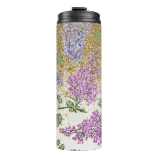 *~* Blue Pink HYDRANGEA Gold Glitter Floral Thermal Tumbler
