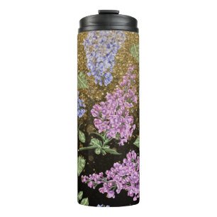 *~* Blue Pink HYDRANGEA Gold Glitter Floral Thermal Tumbler