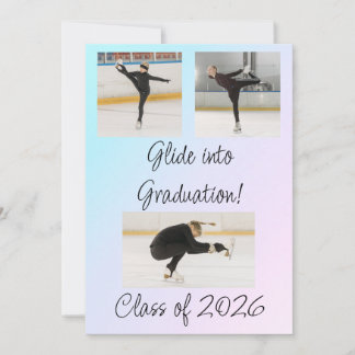 Blue & Pink Ice Skating Glide to Graduation Party Invitation