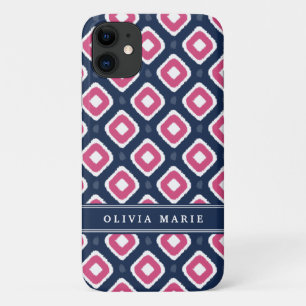 Blue Pink Ikat Mod Pattern with Name Case-Mate iPhone Case