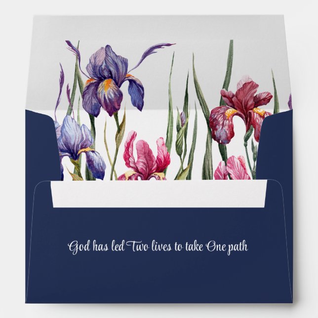 Blue Pink Iris Floral Inspirational Return Address Envelope (Back (Bottom))