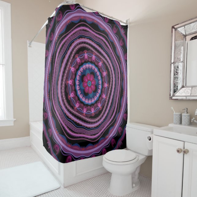 Blue Pink Lilac Mandala  Shower Curtain (In Situ)