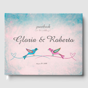 Blue Pink Lovebirds Mexican Wedding Guest Book