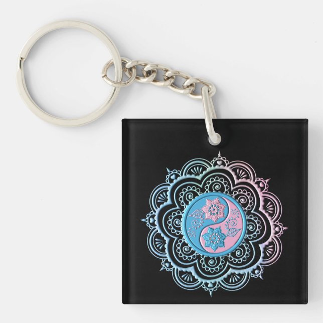 Blue & Pink Mandala Key Ring (Front)