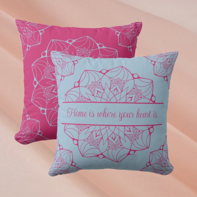 Blue & Pink Mandala Personalised Throw Pillow (Creator Uploaded)