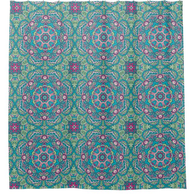 Blue Pink Mandalas Shower Curtain (Front)