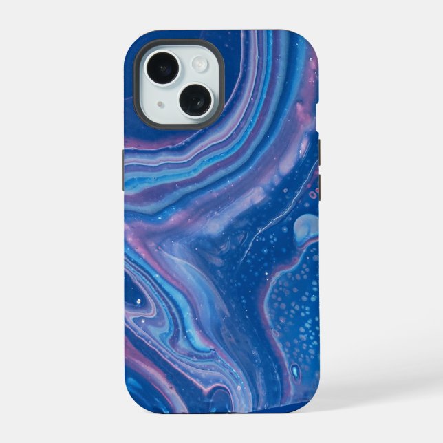Blue & Pink Marble Agate Abstraction iPhone 15 Case (Back)