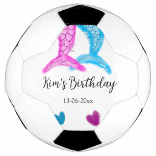 blue pink mermaid watercolor add name birthday soccer ball