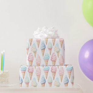 Blue Pink Mint Ice Cream Cones Birthday Wrapping Paper