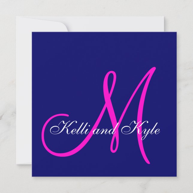 Blue Pink Monogram Wedding Invitations (Front)