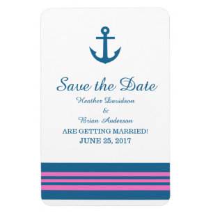 Blue Pink Nautical Anchor Save the Date Magnet