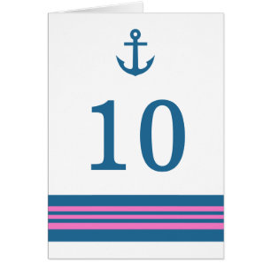 Blue Pink Nautical Anchor Table Number Card