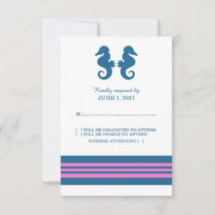 Blue Pink Nautical Seahorse Response Card