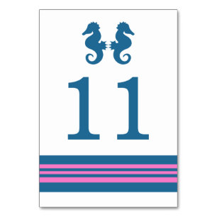 Blue Pink Nautical Seahorse Table Card