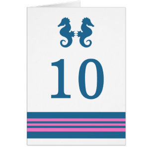 Blue Pink Nautical Seahorse Table Number Card
