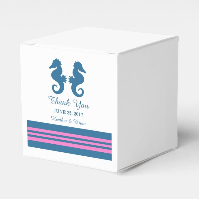 Blue Pink Nautical Seahorse Wedding Favour Boxes (Front Side)