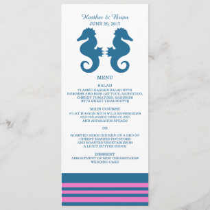 Blue Pink Nautical Seahorse Wedding Menu