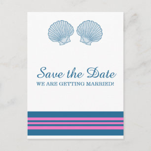 Blue Pink Nautical Seashells Save the Date Announcement Postcard