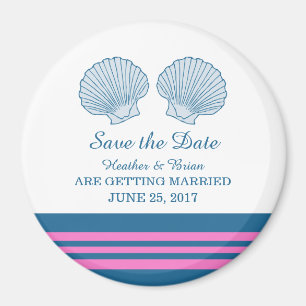 Blue Pink Nautical Seashells Save the Date Magnet