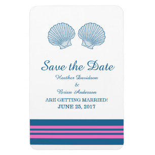 Blue Pink Nautical Seashells Save the Date Magnet