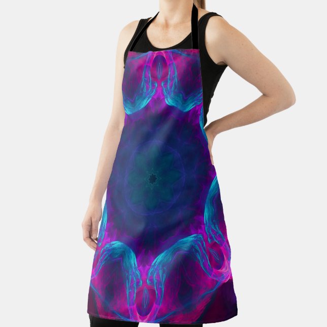 Blue & Pink Neon Dark Kaleidoscope Gradient Apron (Insitu)