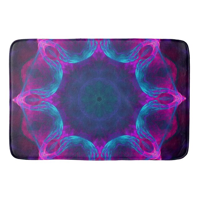 Blue & Pink Neon Dark Kaleidoscope Gradient Bath Mat (Front)